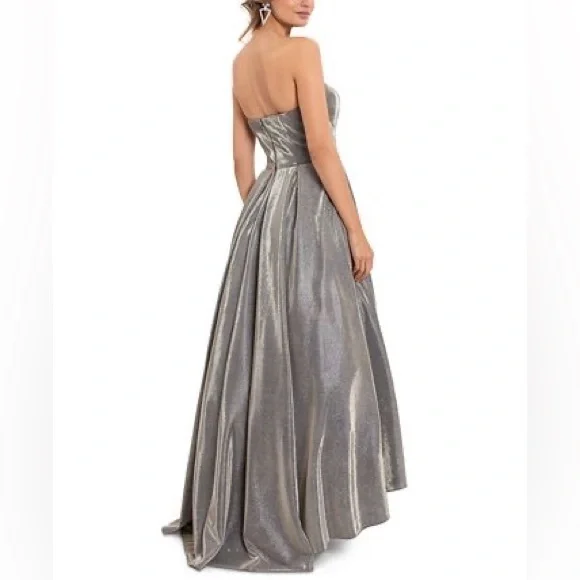 Betsy & Adam Womens Metallic Hi-Low Evening Dress - Picture 4 of 14